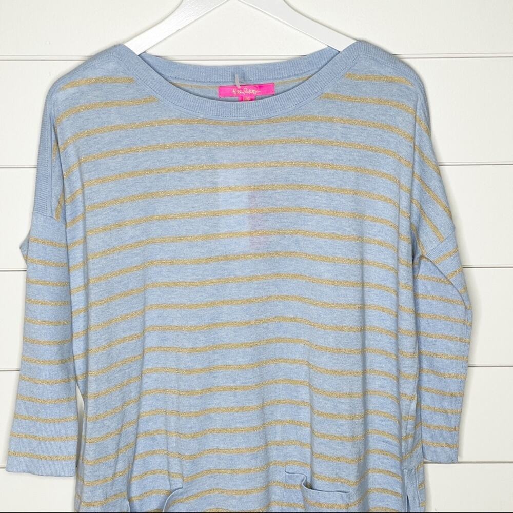 Lilly Pulitzer Coastal Shell Stripe Cabo Knit Sweater Heathered Crew Blue XXS - Picture 3 of 9